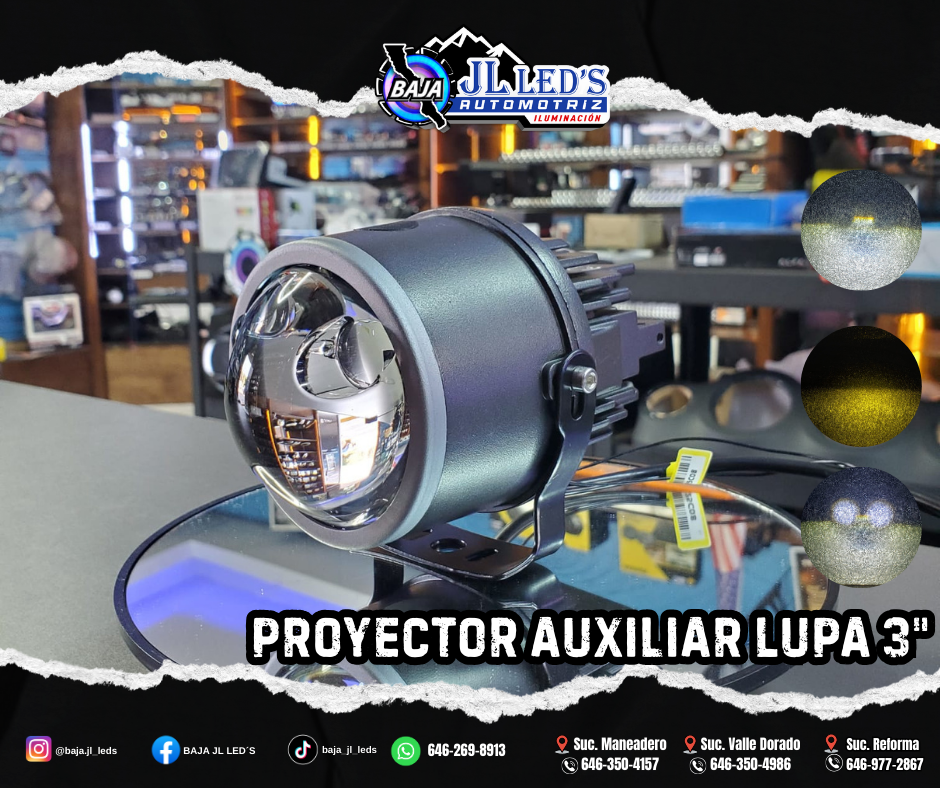 Proyector Auxiliar Triple Lupa 3" sellado dual color