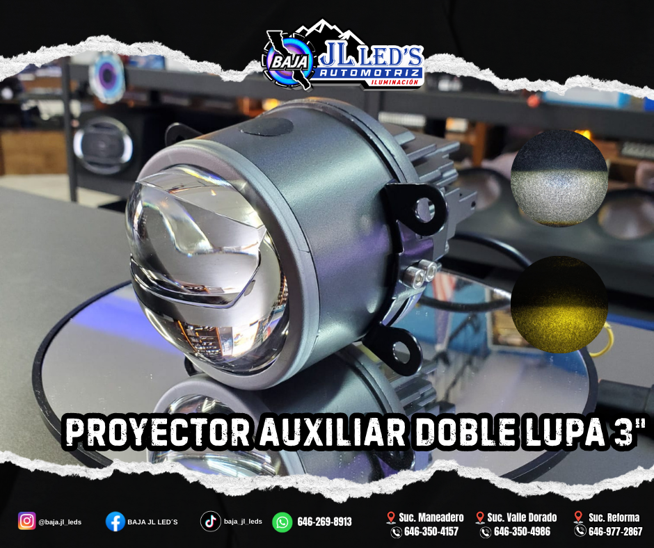Proyector Auxiliar Doble Lupa 3" sellado dual color
