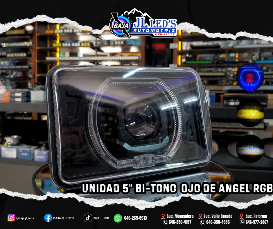 Faro unidad 5" BI-TONO Alta y Baja Lupa Ojo de angel/Demonio RGB Par - Image 2