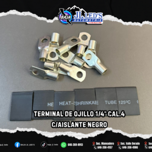 TERMINAL DE OJILLO 1/4" CAL.4 C/AISLANTE NEGRO P/ AUDIO 10PZ