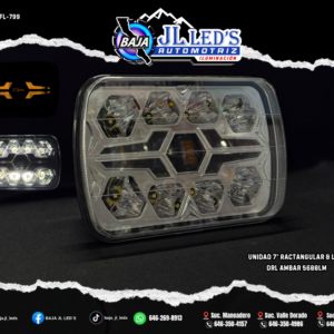 Unidad 7" Ractangular 8 leds conos drl ambar par