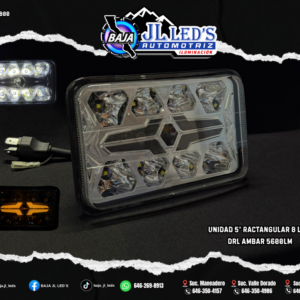 Unidad 5" Ractangular 8 leds conos drl ambar par