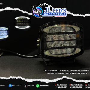 Reflector EX12 led 7" BLACK rectangular Mirror Glass DRL Pz