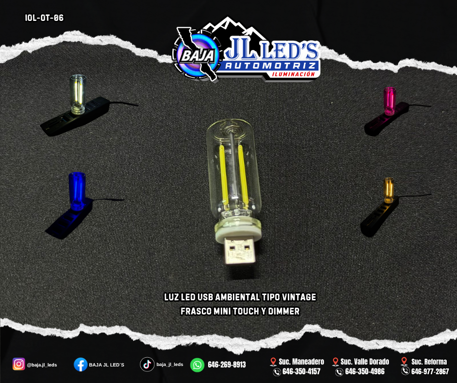 Luz LED USB Ambiental Tipo Vintage con Control Touch y Dimmer