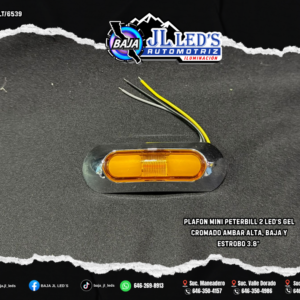 Plafón Mini Peterbilt 2 LED's Gel - Ambar con Bisel Cromado