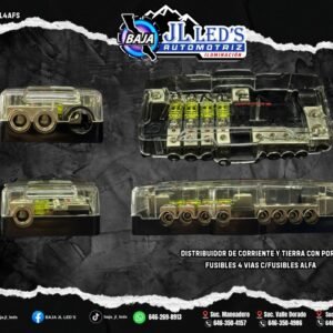 Distribuidor de Corriente y Tierra 4 Vías - Serie Alfa con Porta Fusibles